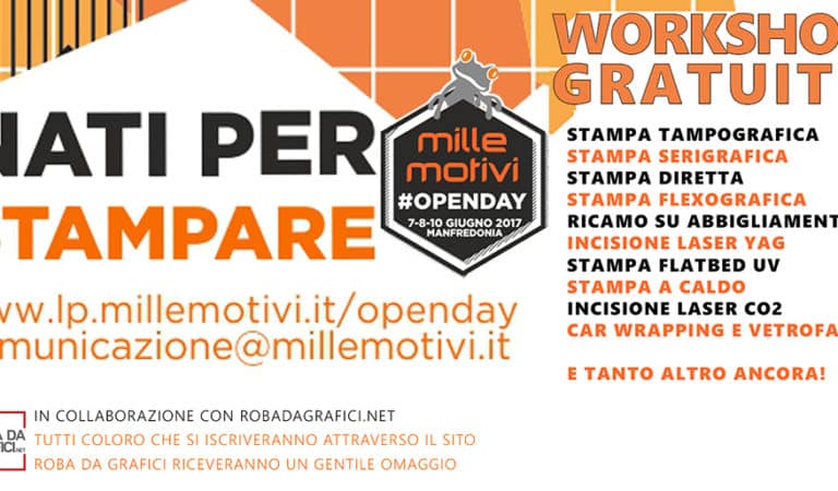 3 giorni di Workshop gratuiti per scoprire tutto sui processi di stampa! 3 giorni di Workshop gratuiti per scoprire tutto sui processi di stampa!