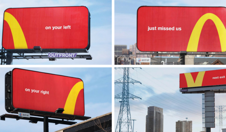 I manifesti di McDonald’s usano gli iconografici archi dorati per orientarsi I manifesti di McDonald’s usano gli iconografici archi dorati per orientarsi