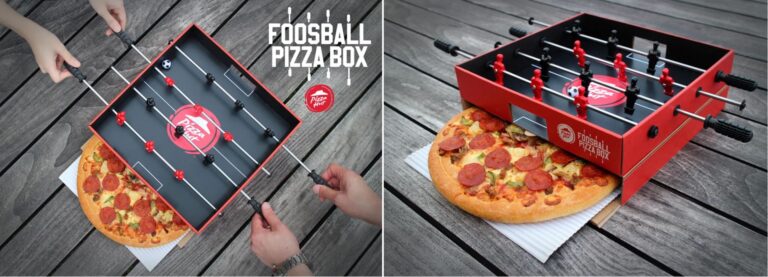 Packaging pazzeschi: scatola di pizza con un biliardino come coperchio!
