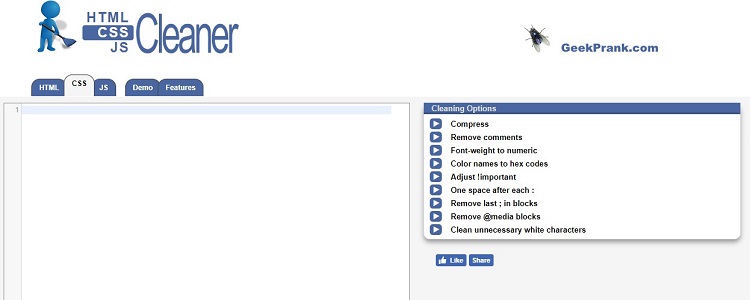 strumento gratuito per ripulire il codice CSS c