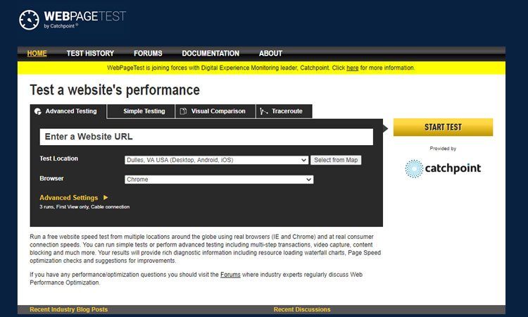 WebpageTest - Strumenti di progettazione gratuiti