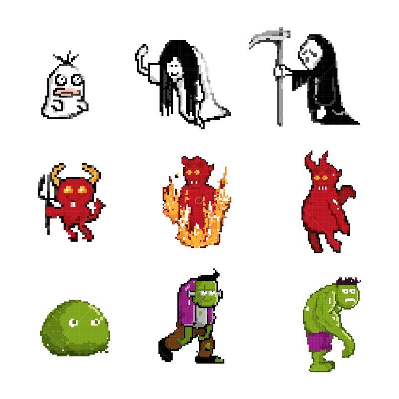 Free Set of pixel art halloween icons