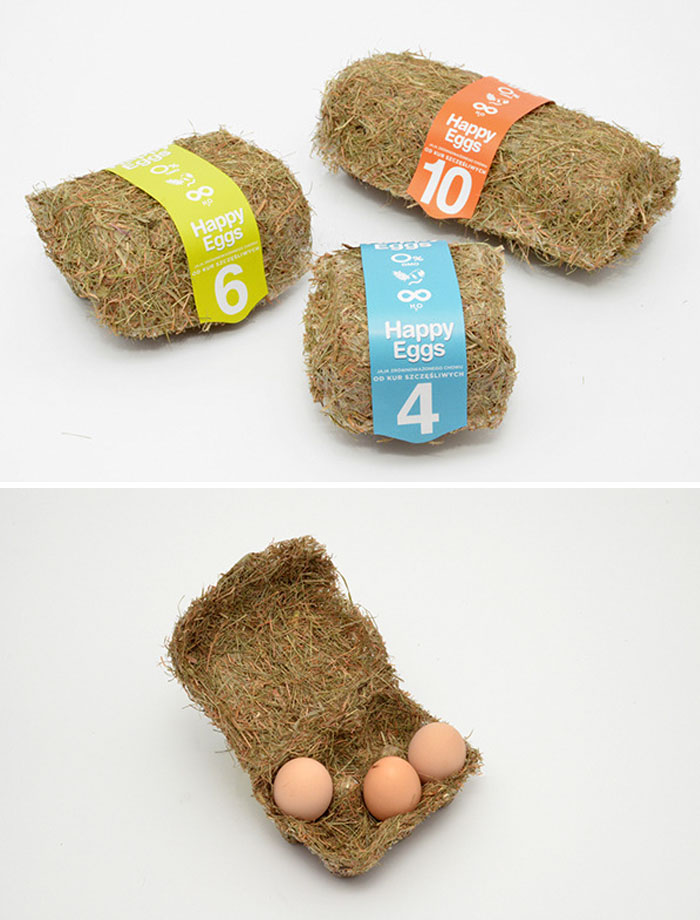 Scatole per uova sostenibili fatte di fieno pressato a caldo in forme di cartone